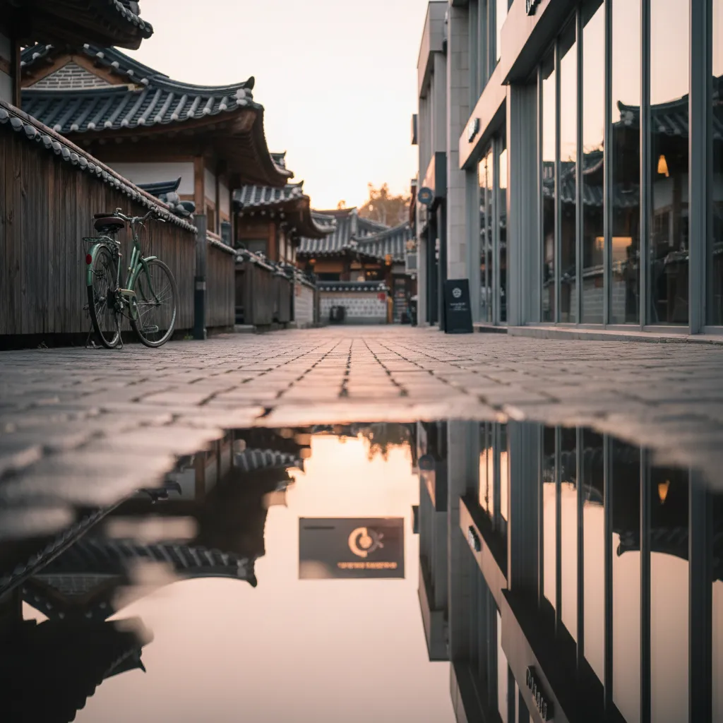 Seoul street near Eunpyeong Hanok Village showing the mix of traditional and modern architecture, setting the mood for the museum name debate.