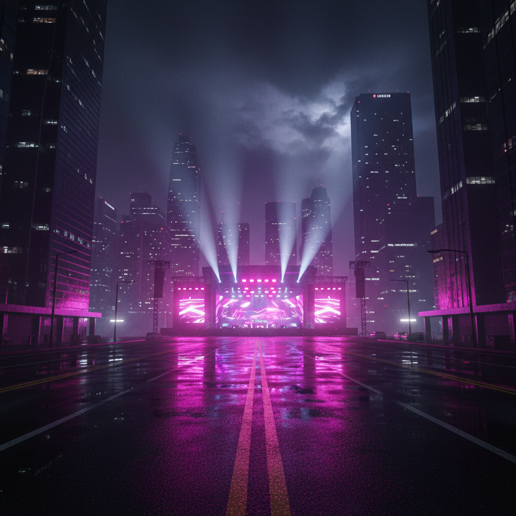 Neon-lit rainy city street at night, evoking the mood of Lisa's solo comeback