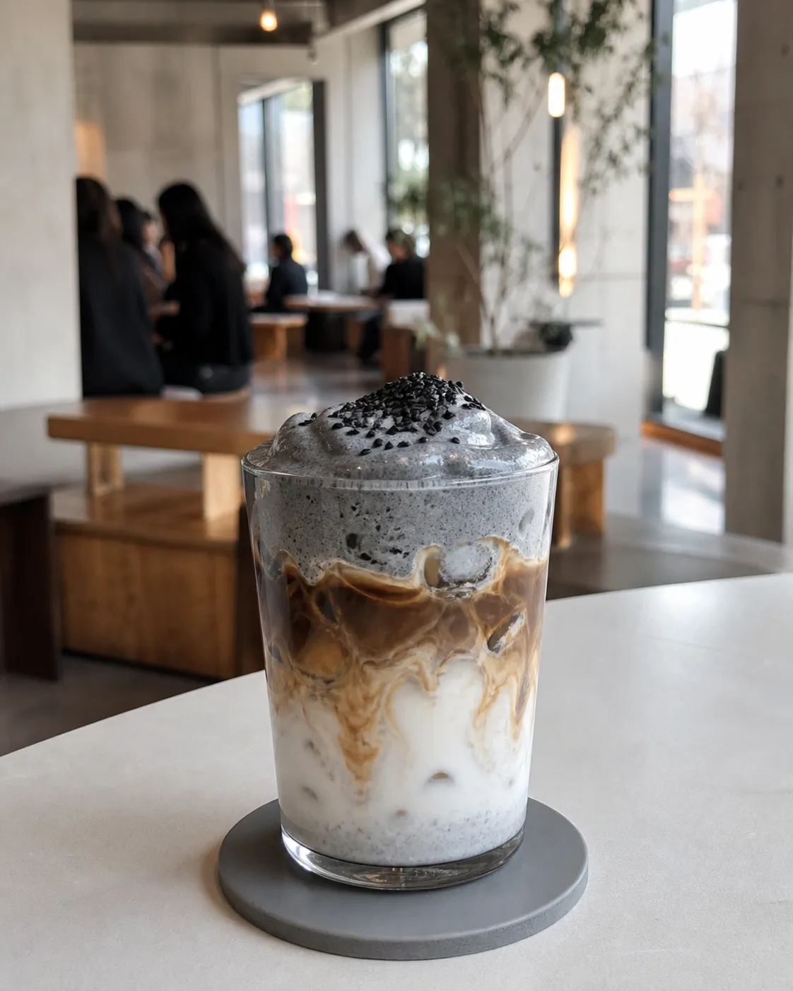 Vetiver black sesame cream latte Seongsu cafe signature drink