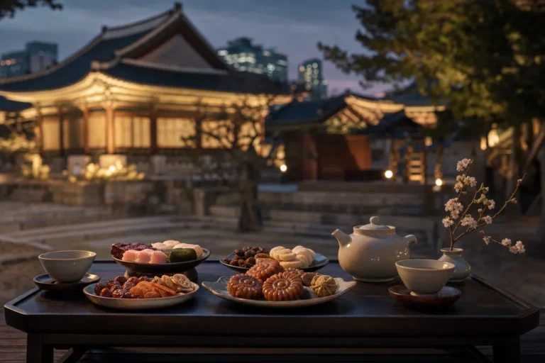 Gyeongbokgung Night Opening Desserts Saenggwabang tea set Seoul palace evening concept