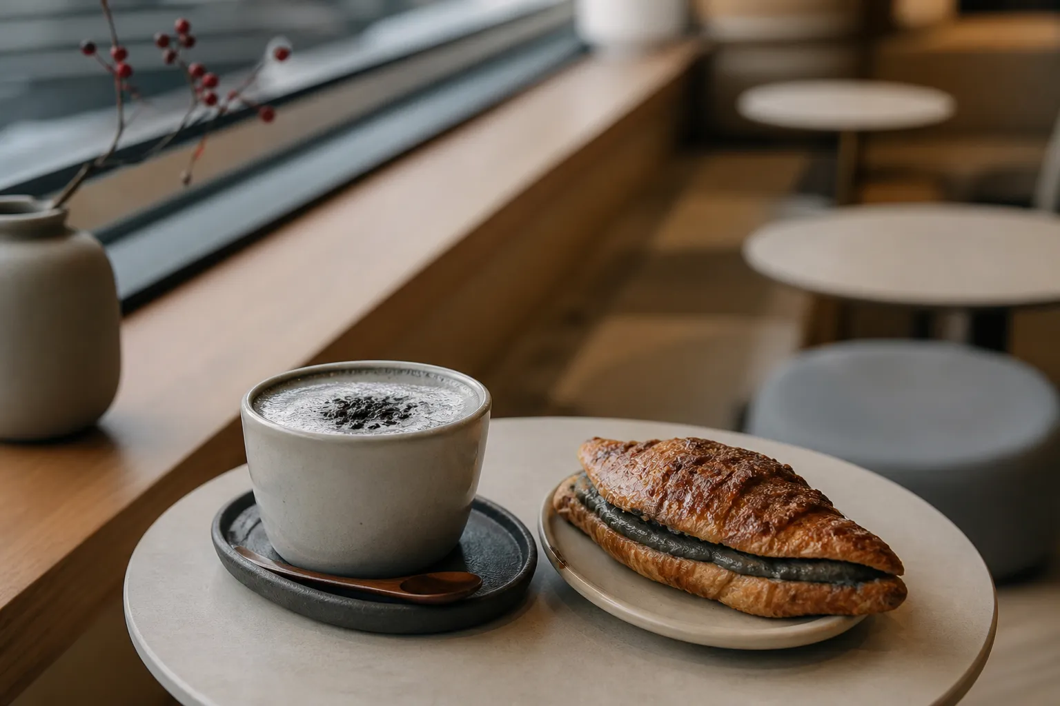 Dok San Station Maison Croki black sesame latte and crookie cafe guide