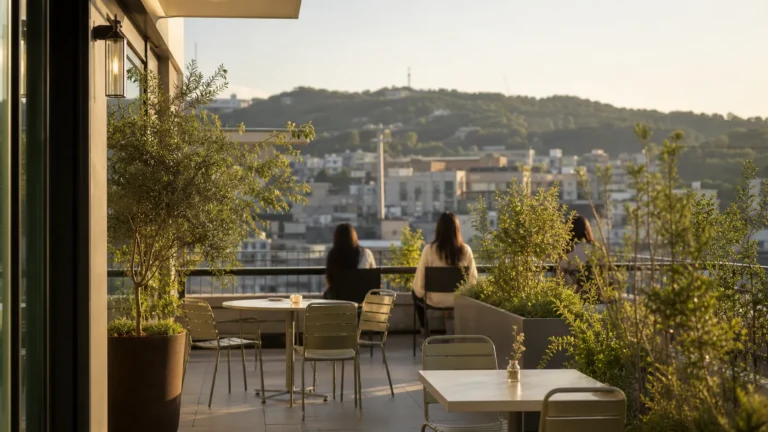 Undebt Terrace second-floor outdoor seating at UNDEBT Seoul Cafe in Huam-dong