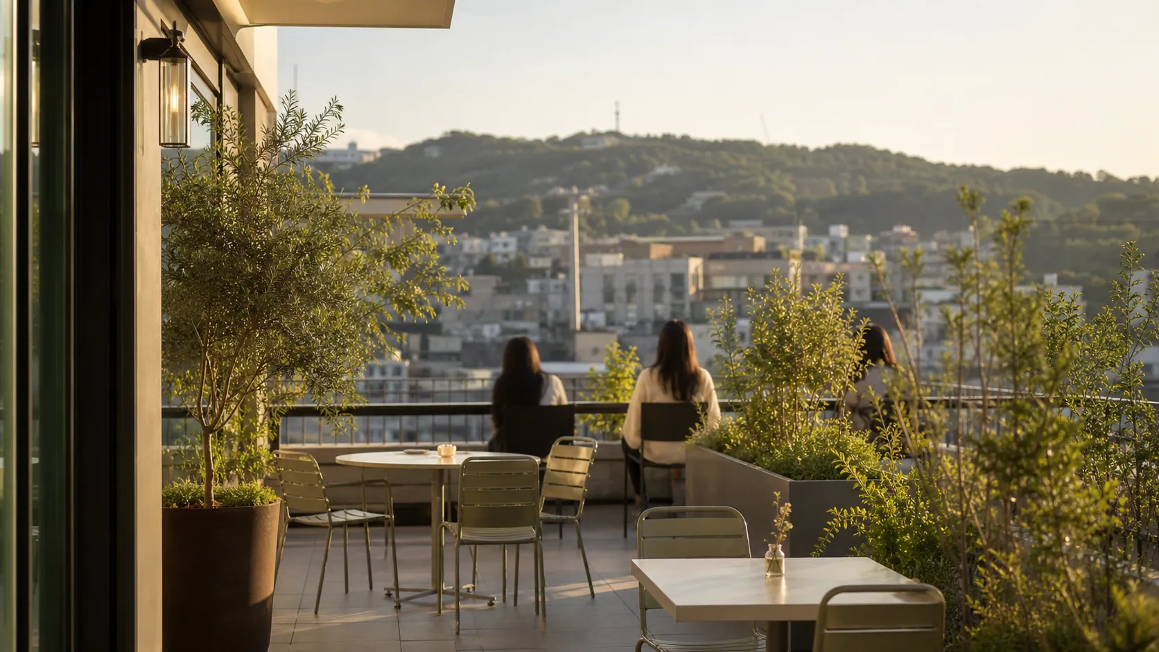Undebt Terrace second-floor outdoor seating at UNDEBT Seoul Cafe in Huam-dong