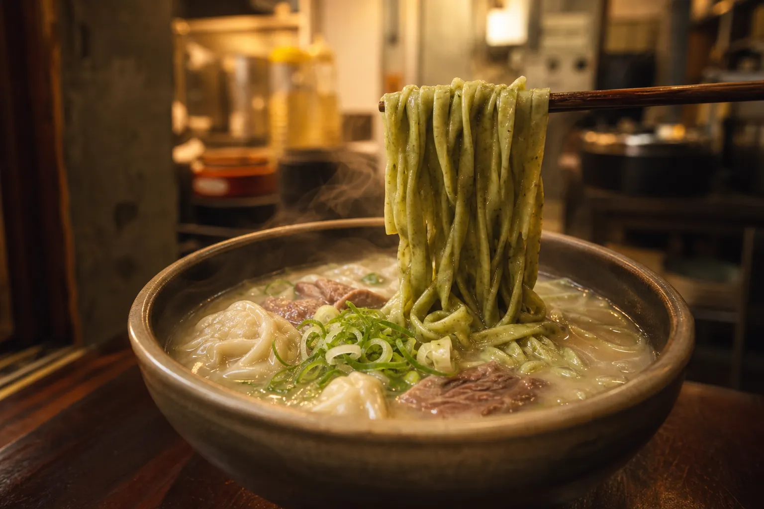 Ssuk Kalguksu at Eulji Kalguksu mugwort noodles in beef bone broth