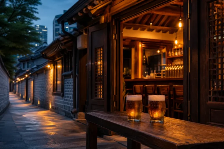 Seoul Gypsy on Seosulla-gil craft beer beside Jongmyo stone wall