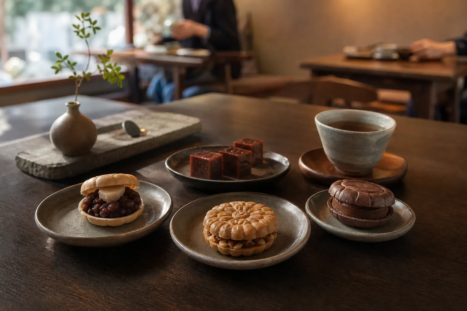 Euljiro Jeokdang Monaka red bean yakgwa chocolate monaka tea