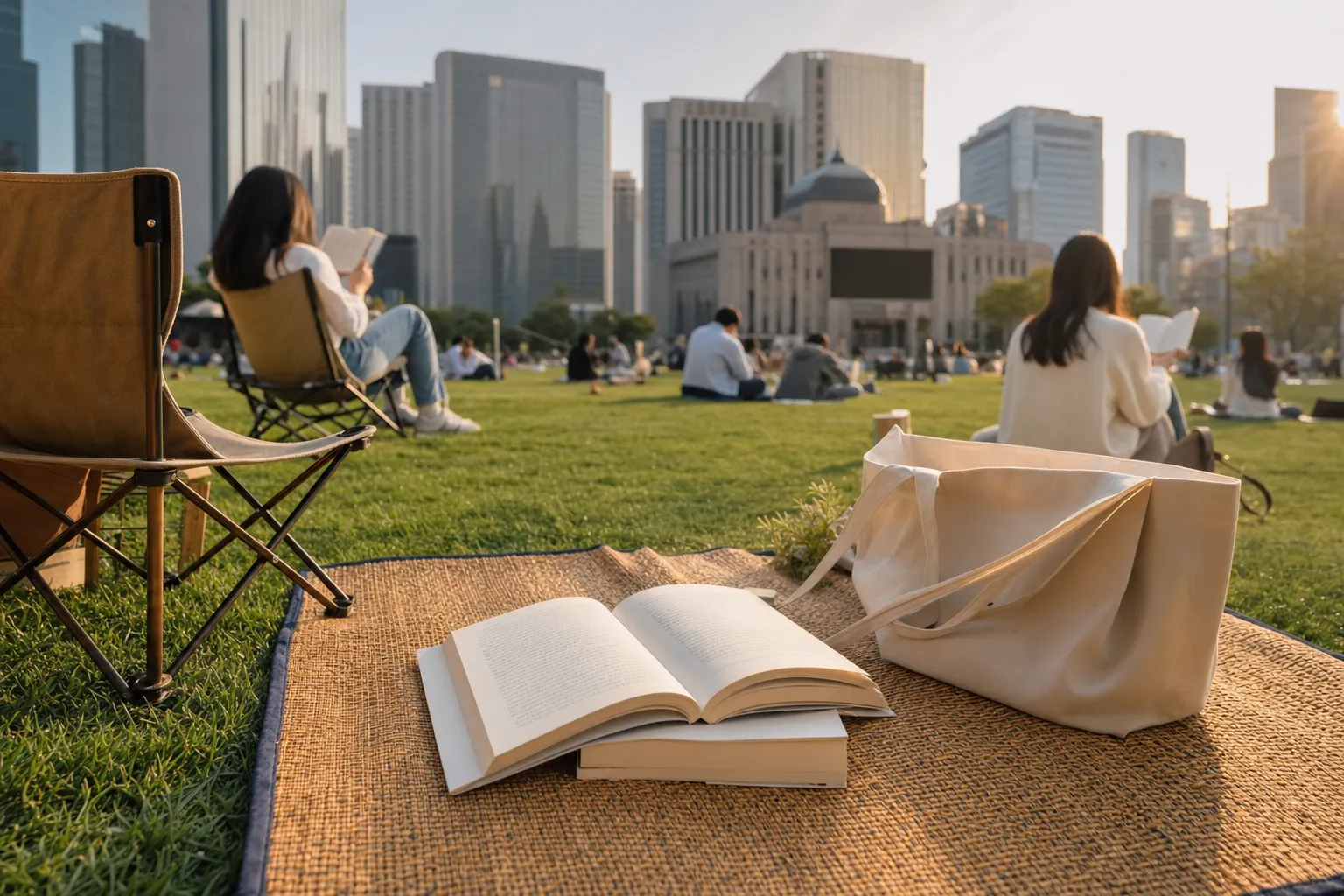 Seoul Plaza outdoor library visitor tips and books concept