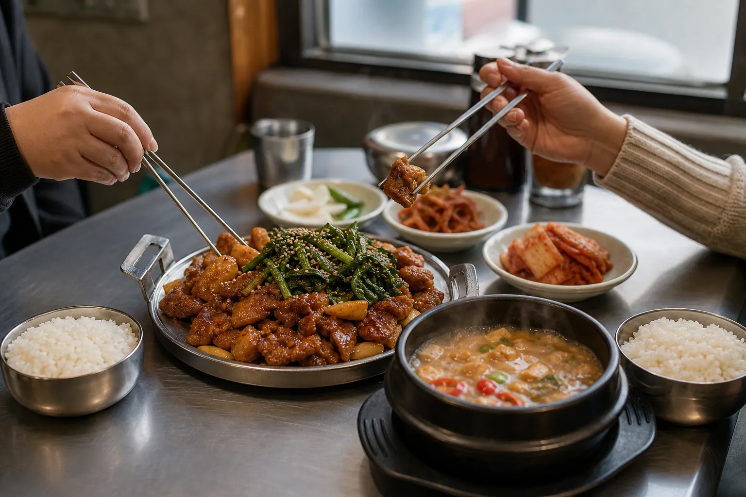상도동 다래식당 주물럭 청국장 serving style