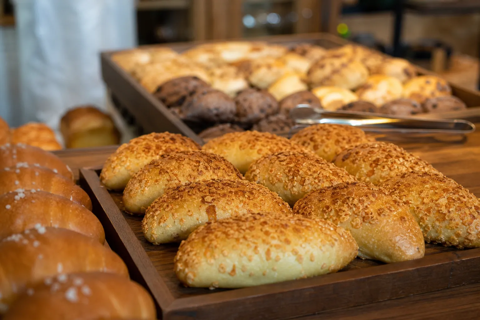 Bright Bake House Nurungji Salt Bread lineup near Kkachisan Station