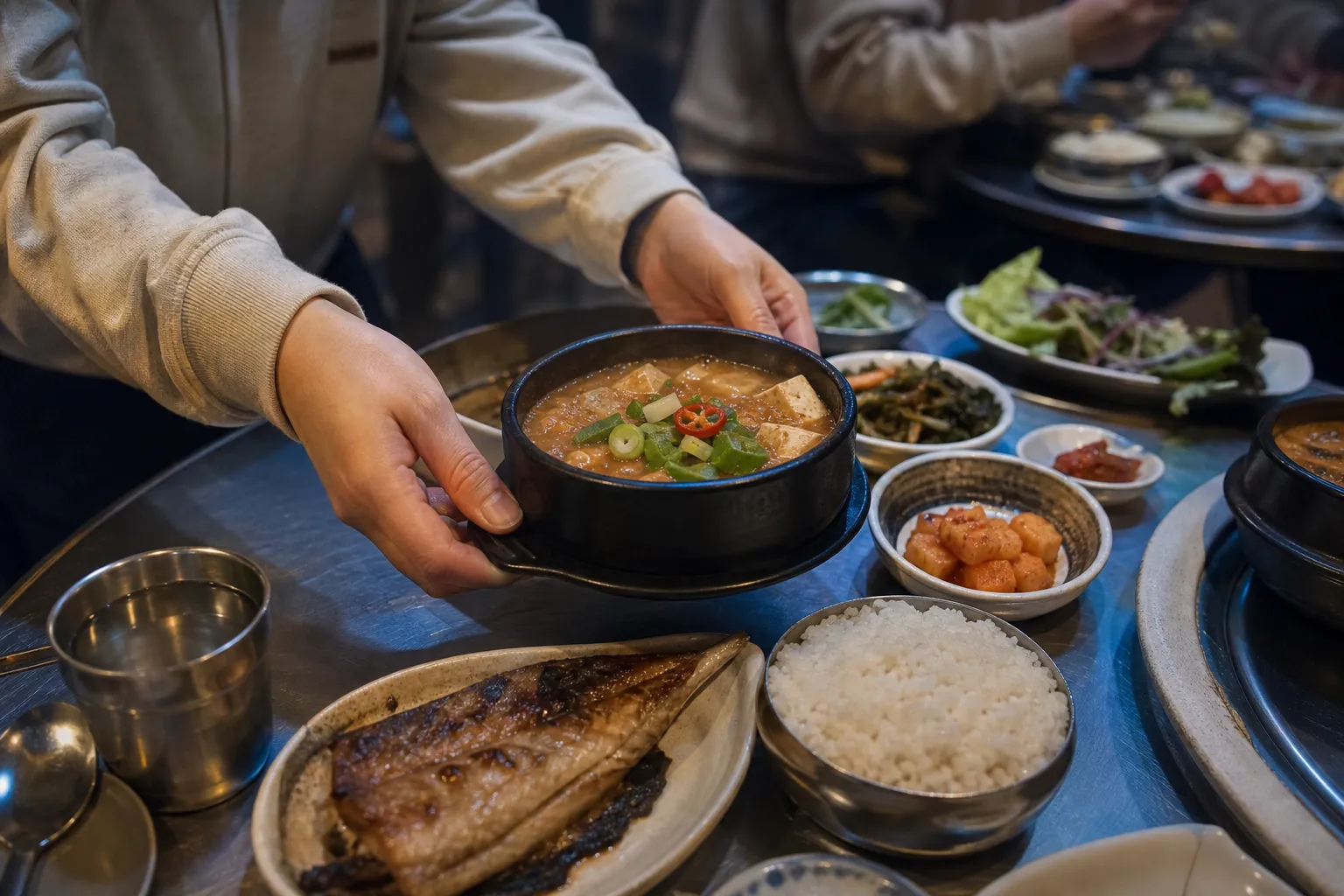 Sinsa Station Jeonju Cheonggukjang: The Korean Restaurant Linked to Tony An’s 27-Year Favorite Spot 2 신사역 전주청국장집 Seoul cheonggukjang table