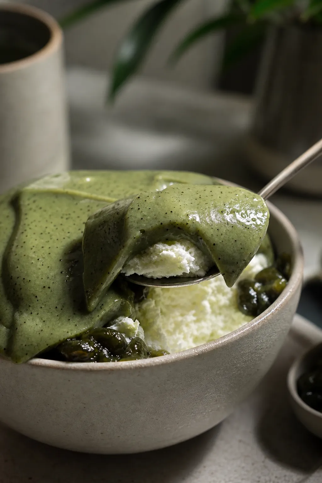 디어다온 쑥푸딩빙수 pudding style bingsu texture