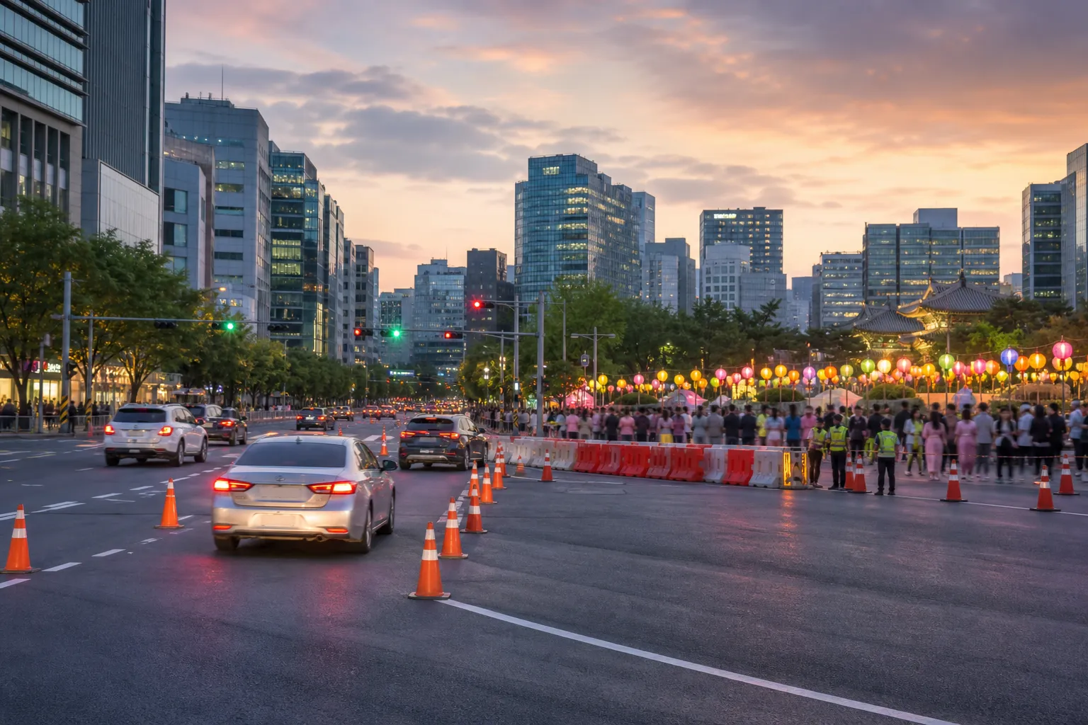 Ujeongguk-ro traffic control during Yeondeunghoe in Seoul