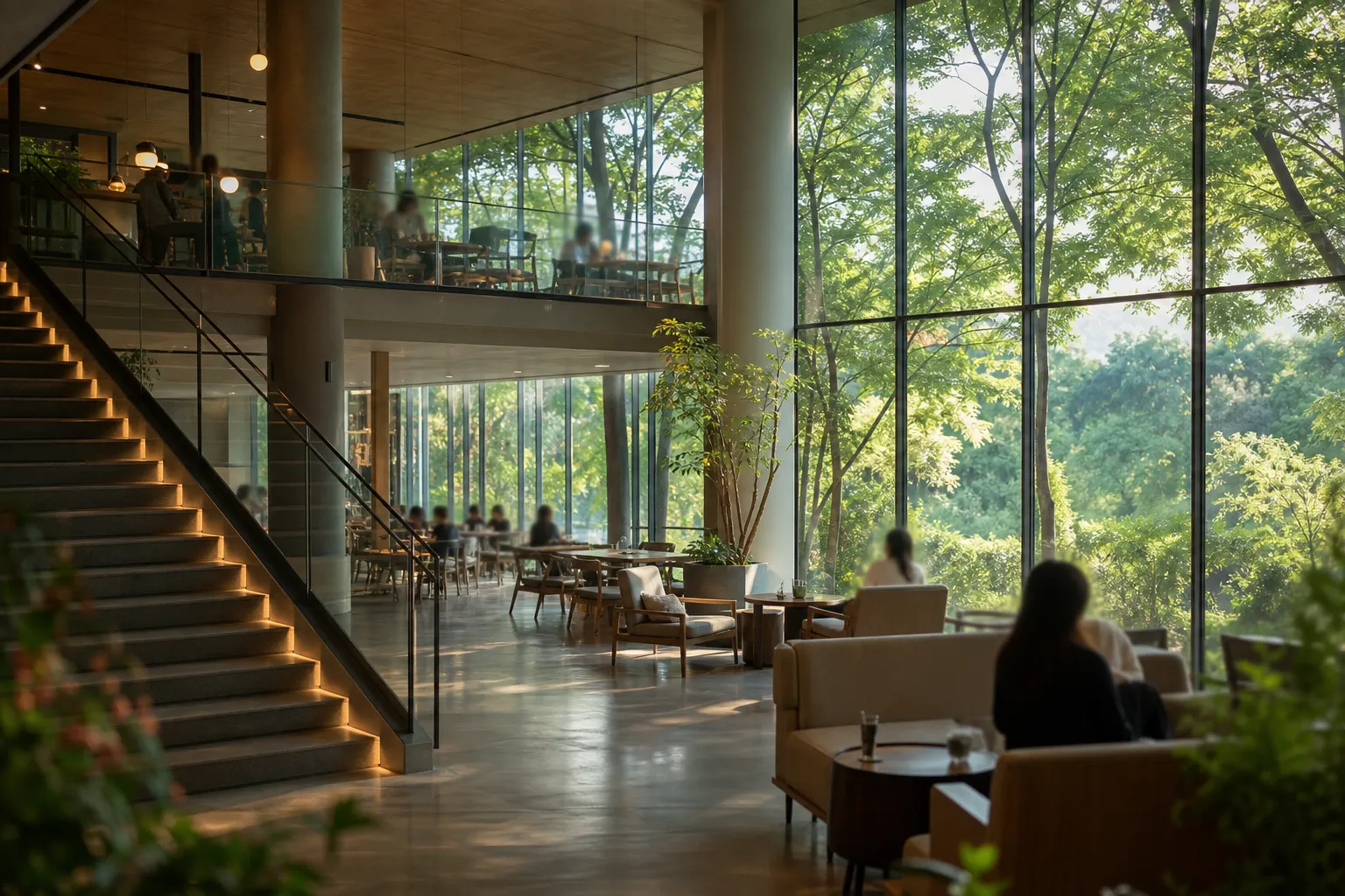PLAD window-lined Seongsu cafe Seoul Forest view