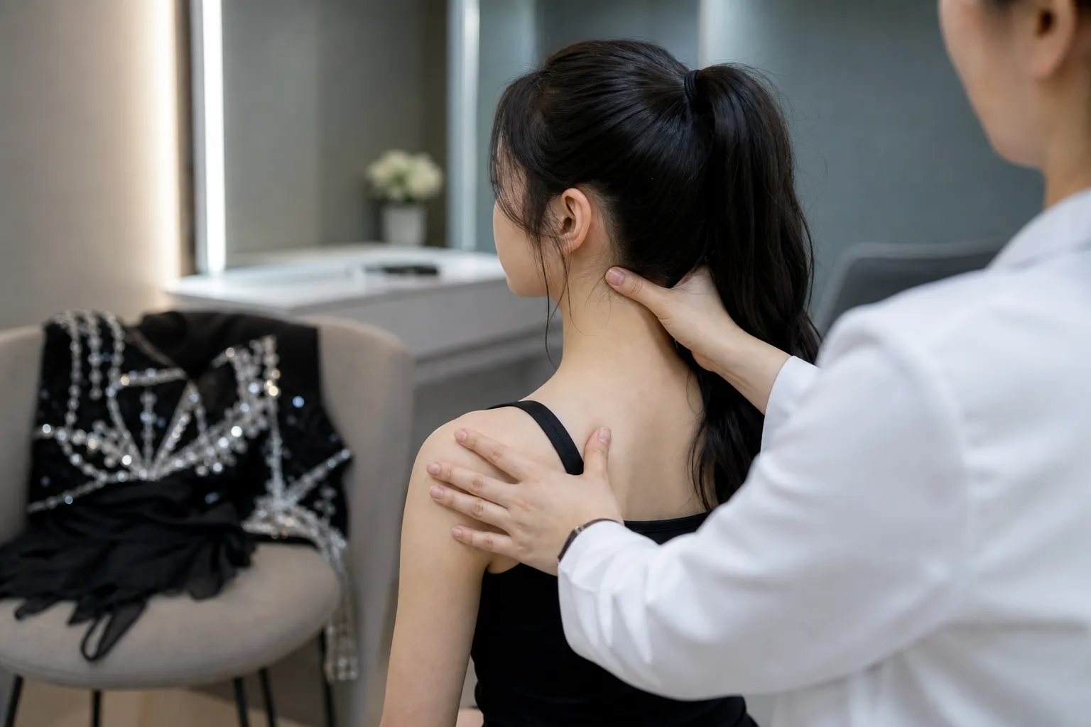 Kim Chaewon neck injury treatment and LE SSERAFIM activity pause concept