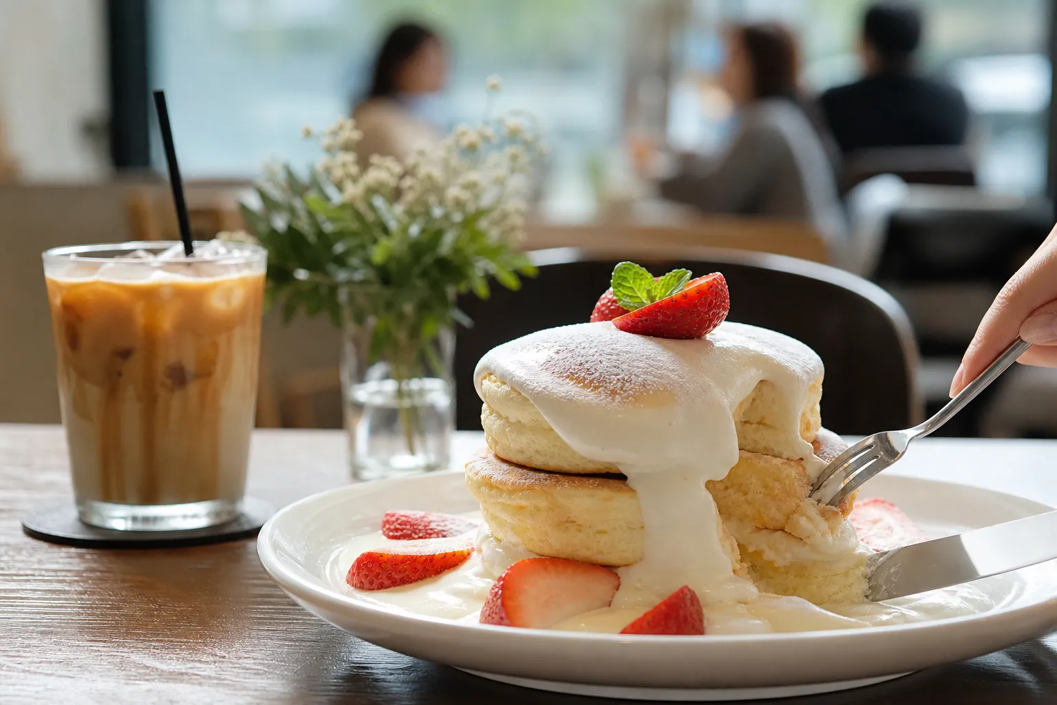 Cafe JAMJAM Yeonnam fresh cream pancake brunch setting