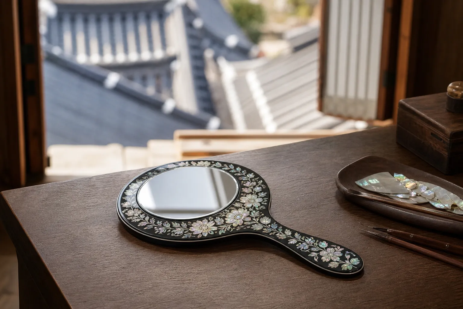 Namsangol Hanok Village Seoul mother-of-pearl hand mirror craft experience