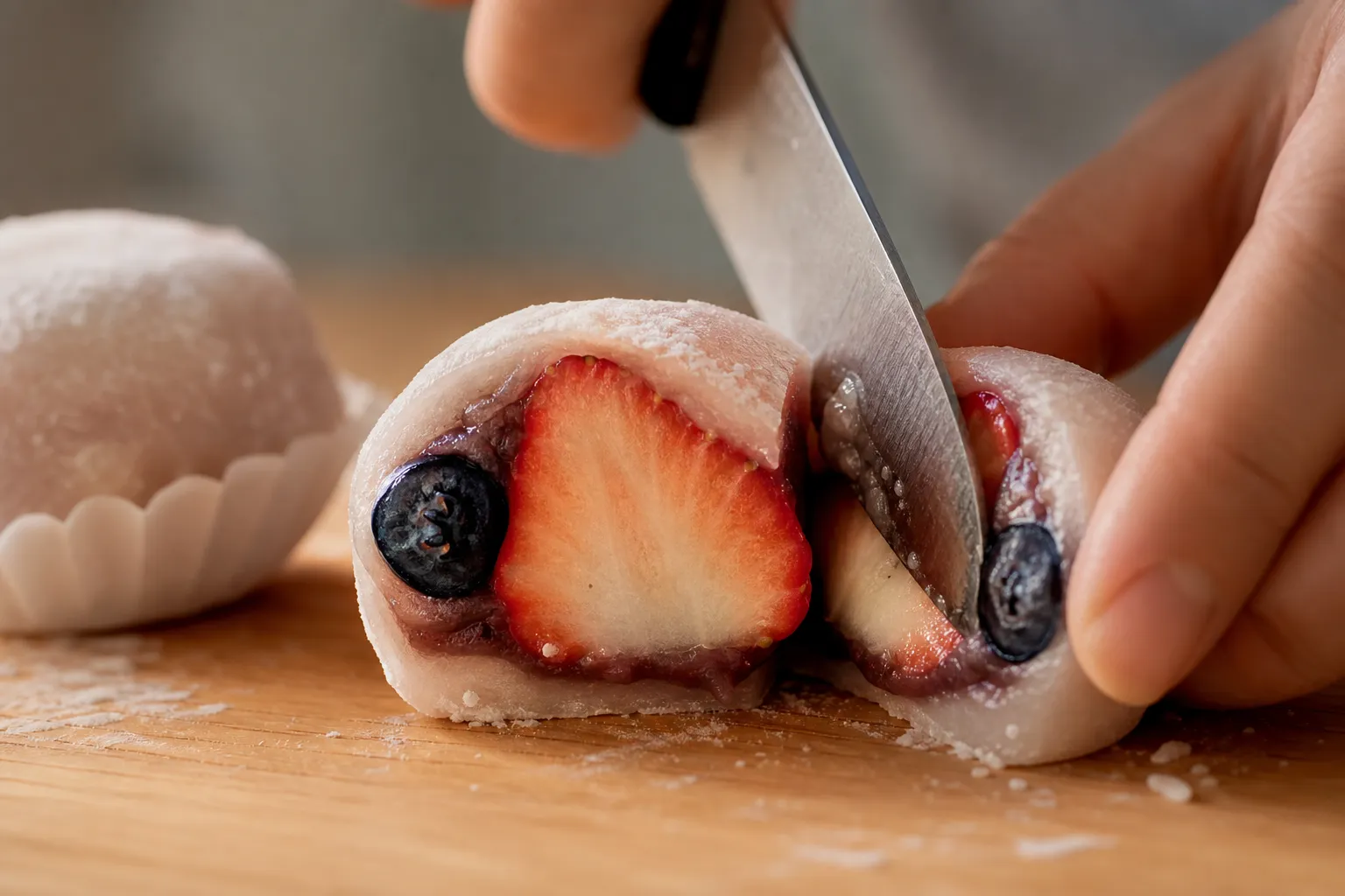 Jaiso strawberry mochi and seasonal blueberry chapssaltteok