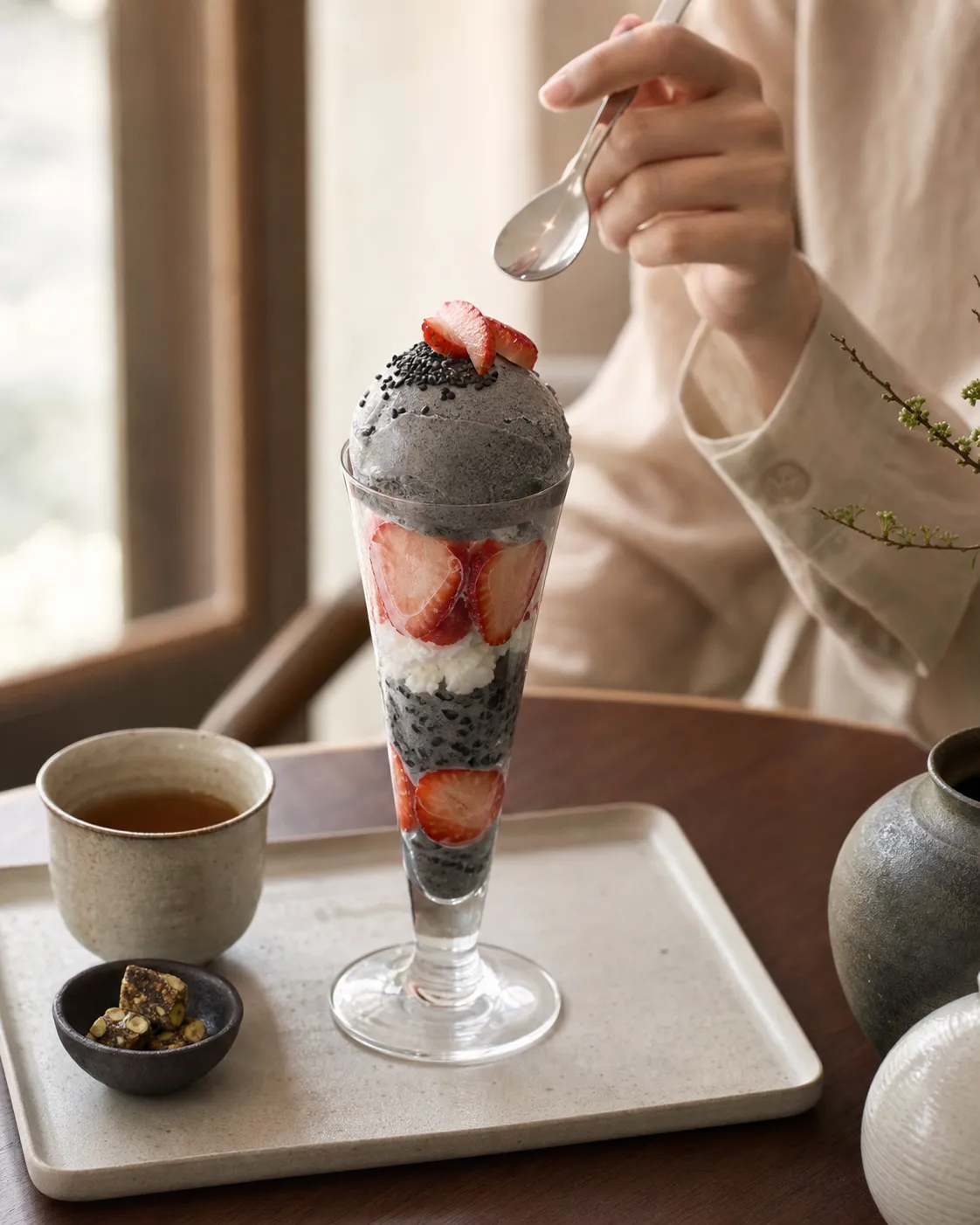 Ichi Seoul Black Sesame Strawberry Parfait Sinsa Seoul Korean dessert