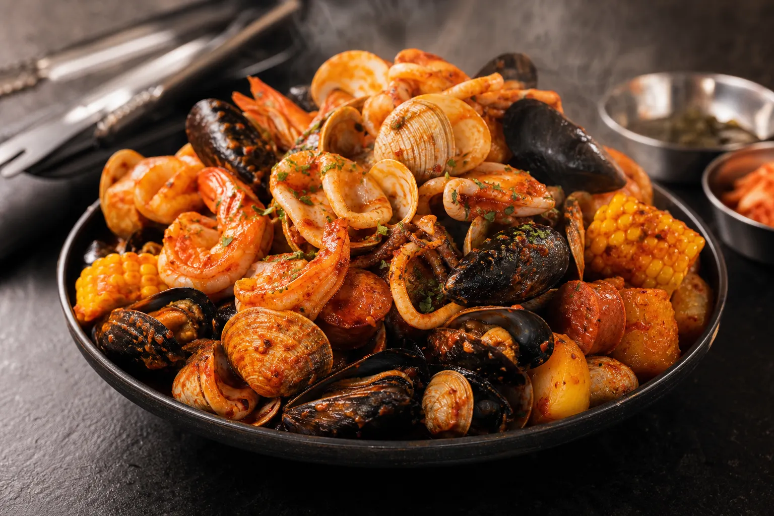 Sindang Shellfish Boil spicy seafood platter in Seoul