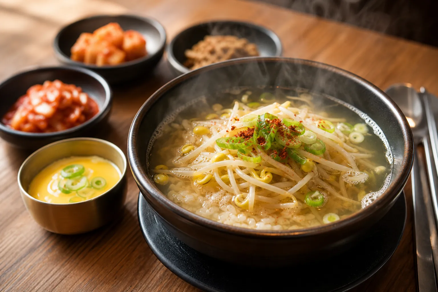 Jeonju local bean sprout gukbap clear anchovy broth