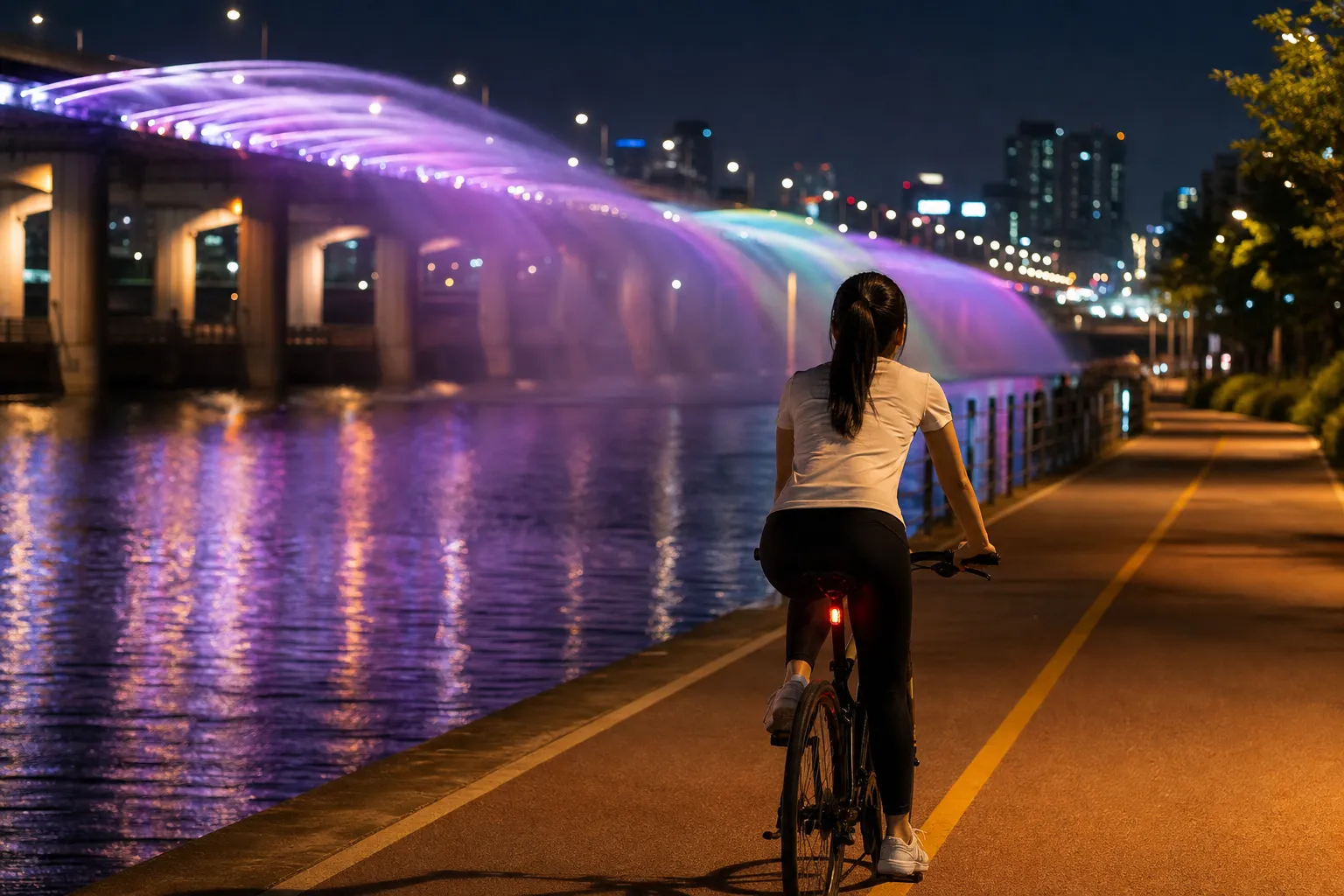 Banpo Night Cycling Course Guide fountain times routes Han River views