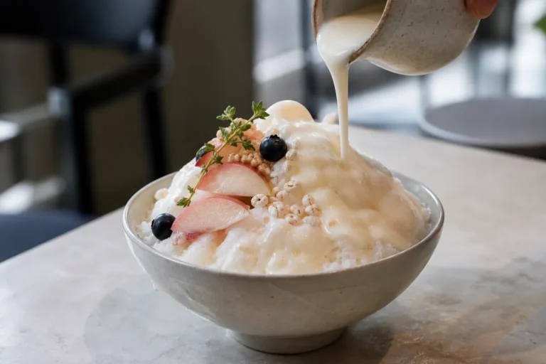 Gute Leute makgeolli bingsu with 1000억 Prebio Makgeolli summer dessert concept