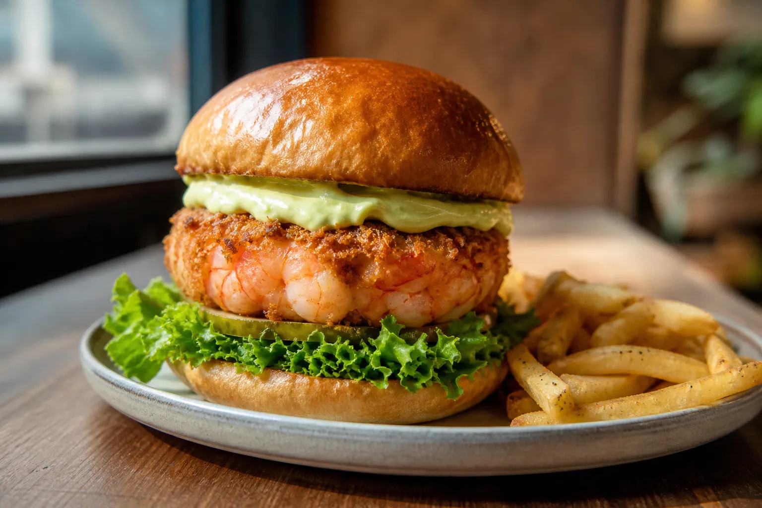 Zesty Saloon Seongsu Shrimp Burger wasabi shrimp burger concept