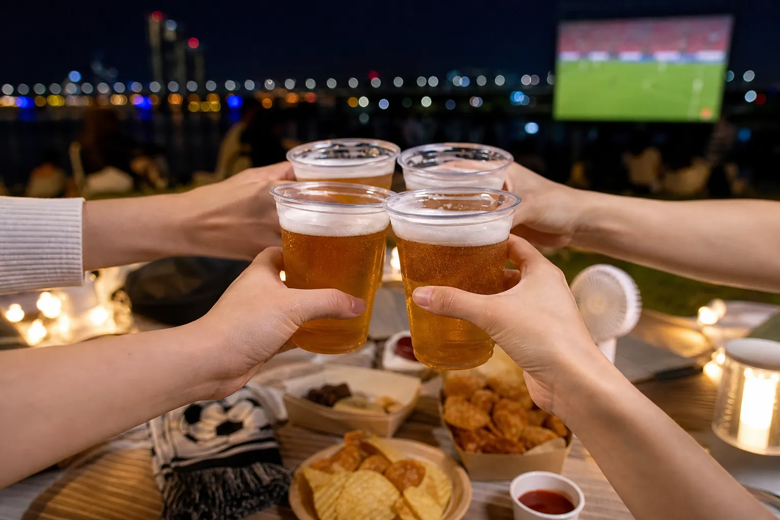 Ttukseom Hangang World Cup cheering non alcoholic beer at Hangang PlePle Popup