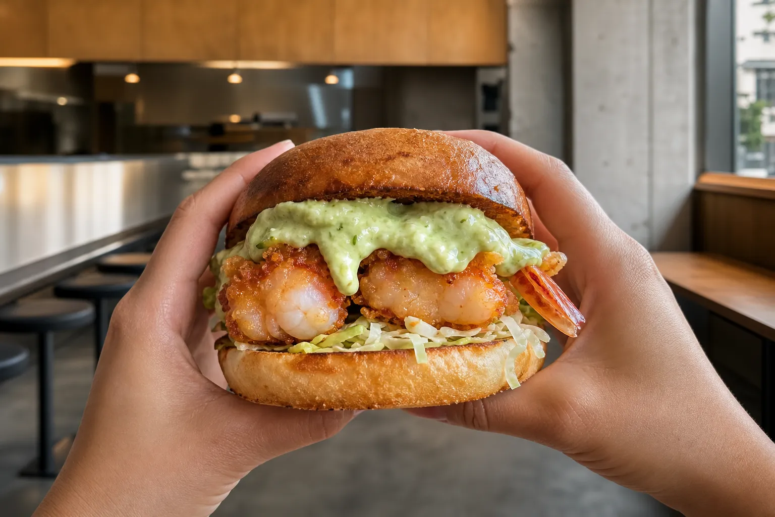 Zesty Saloon Seongsu Wasabi Shrimp Burger Seoul burger trend