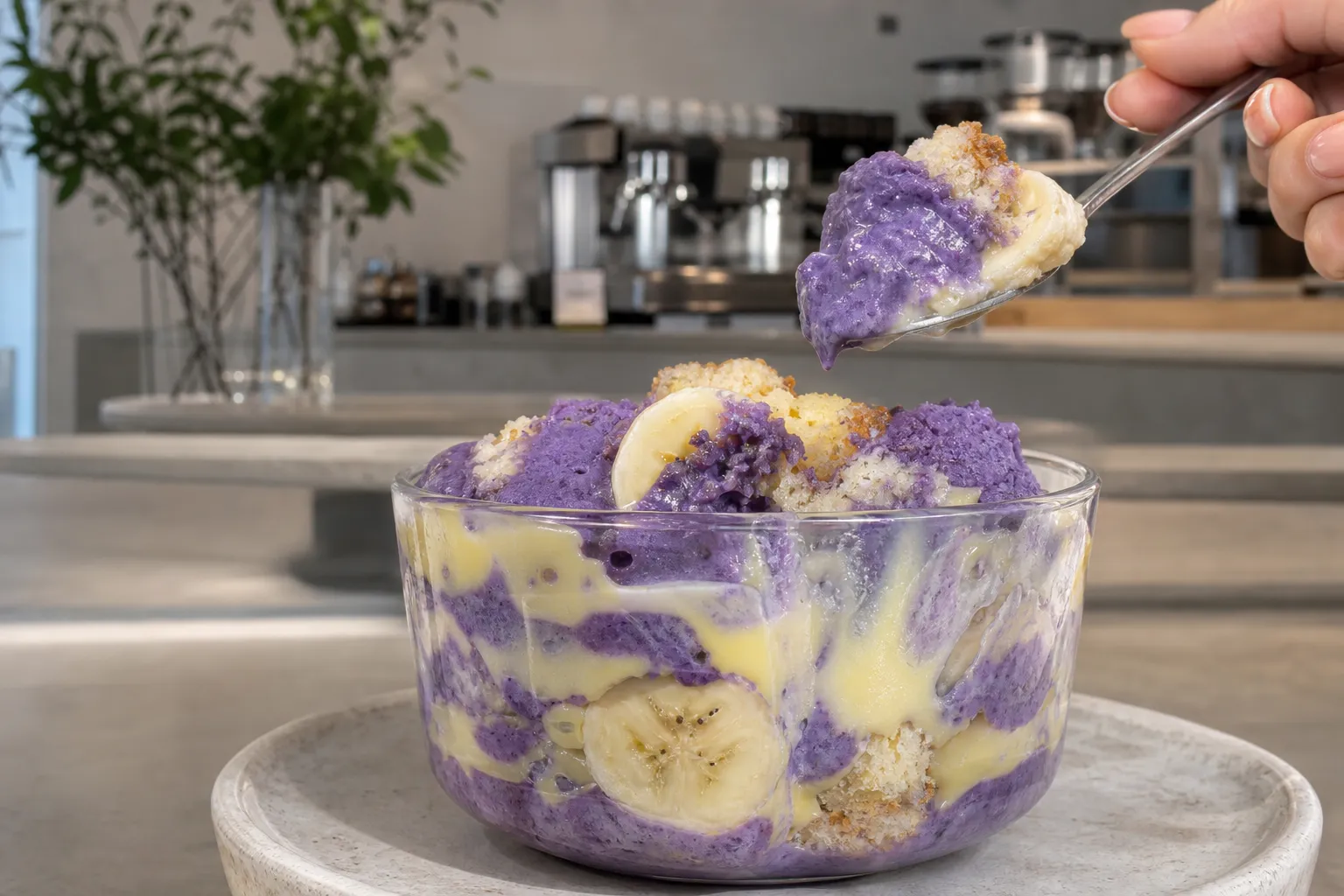 Mangwon-dong Ube Banana Pudding Name Is Mavin purple banana milk dessert