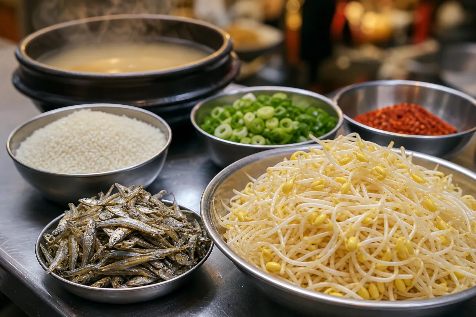 Jeonju Local Bean Sprout Gukbap: What Makes This Hometown Bowl Special 3 Jeonju Nambu Market bean sprout gukbap ingredients