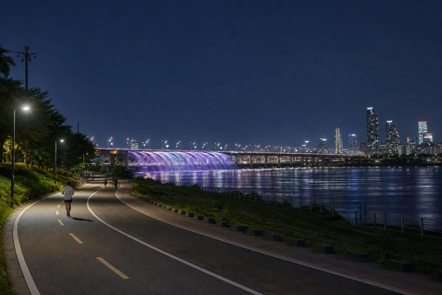Banpo Hangang Park Rainbow Fountain night running route