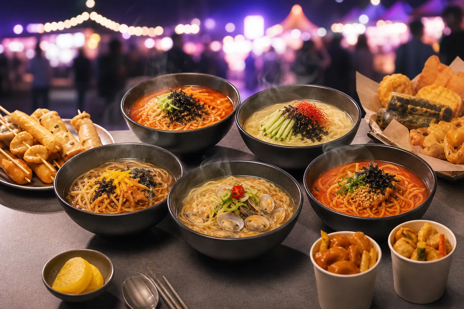 Gumi Romantic Night Market Food Guide: What to Eat at the 2026 Sweet Romantic Night Market 3 Gumi wheat flour five color noodles at Gumi Romantic Night Market