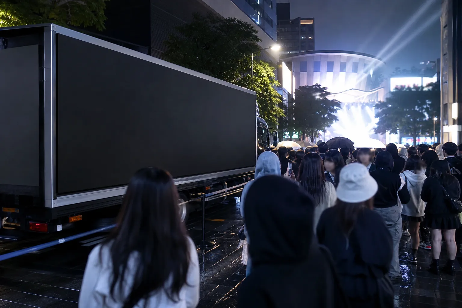 LNGSHOT FaceTime promotions protest truck controversy Seoul concept