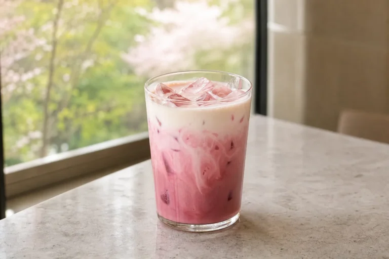The Coffee Seongsu Pink Iced Latte spring hibiscus latte in Seoul Forest