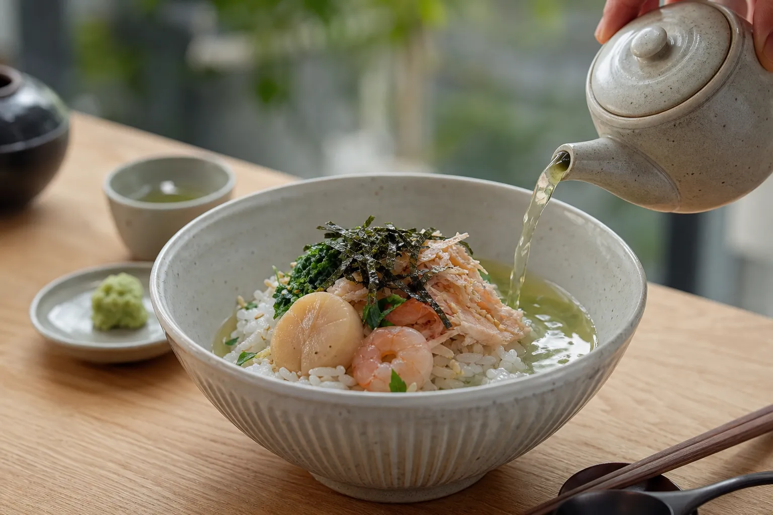 Otsu Seafood Ochazuke in Seongsu with rice seafood and green tea