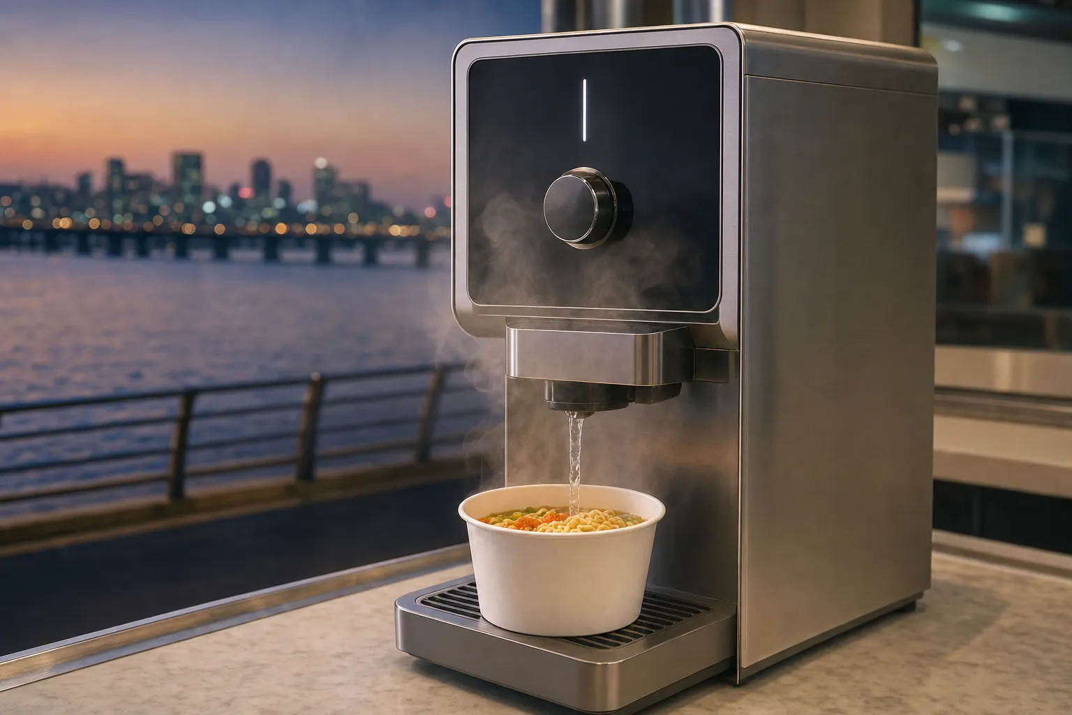 Han River Ramen Machine Guide self-cooking device Seoul trend