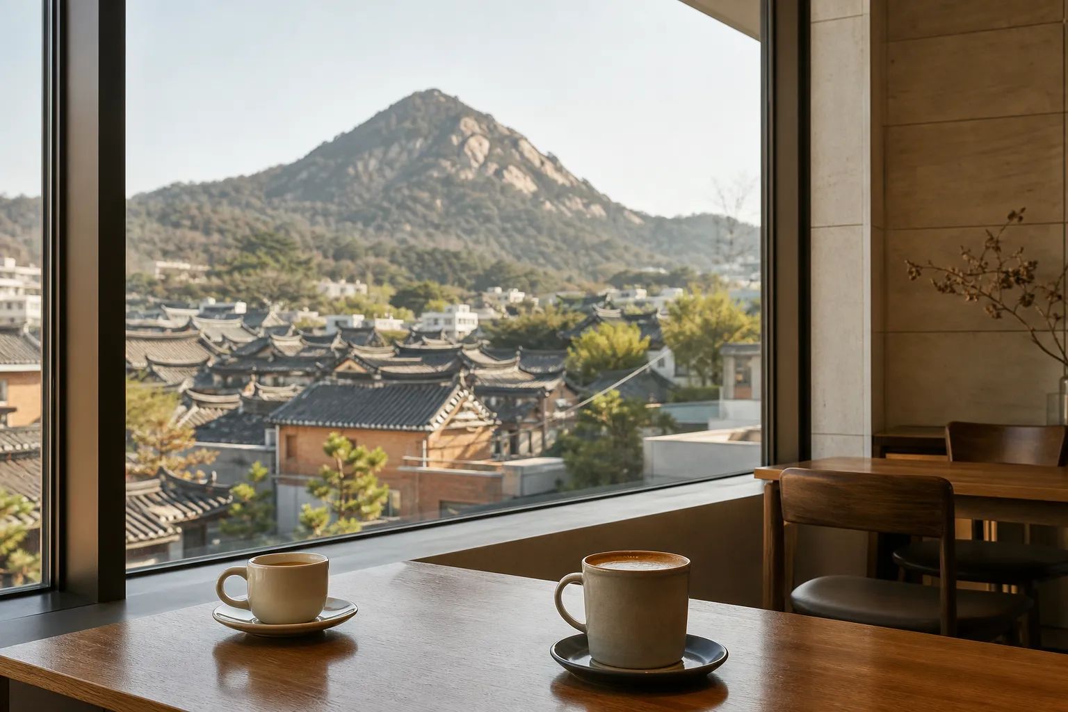Daechung Park Inwangsan view Seochon cafe rooftop coffee