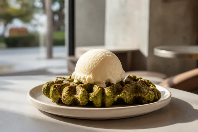 Sumtarr Seoul Forest matcha croffle with vanilla ice cream in Seongsu