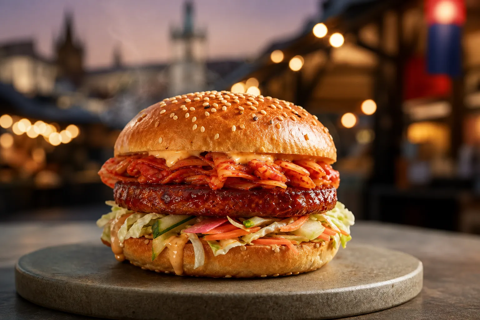 Czech Vegan Kimchi Burger Prague K-food plant-based trend