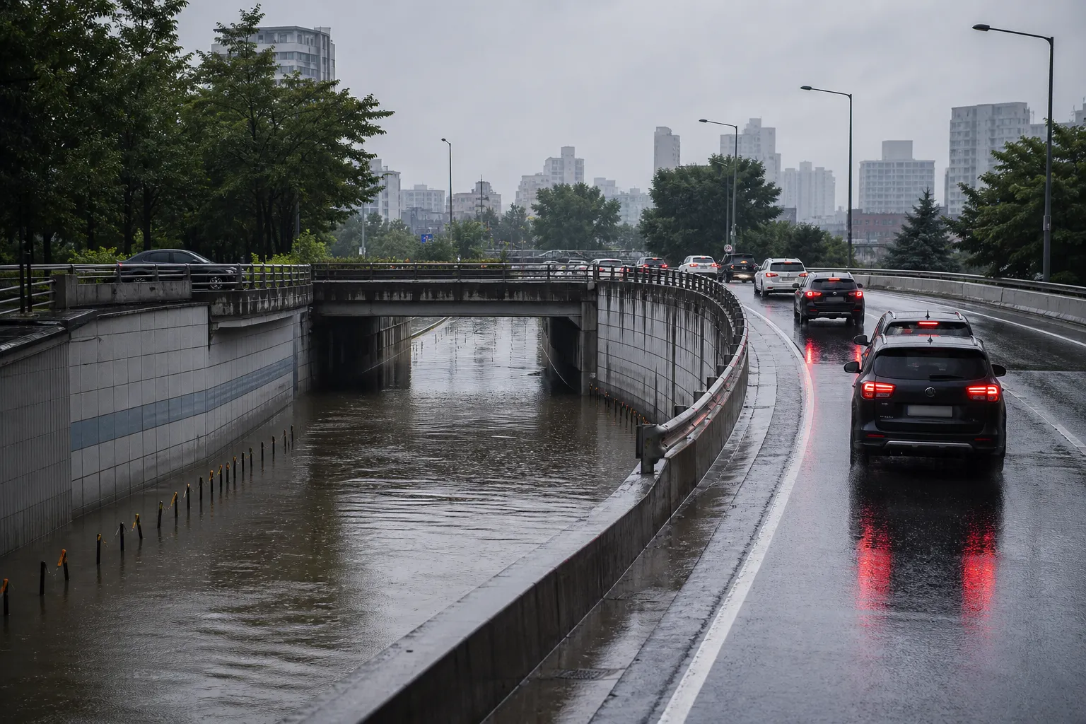 Naver Map flooded underpass detour guide for Korea rainy season