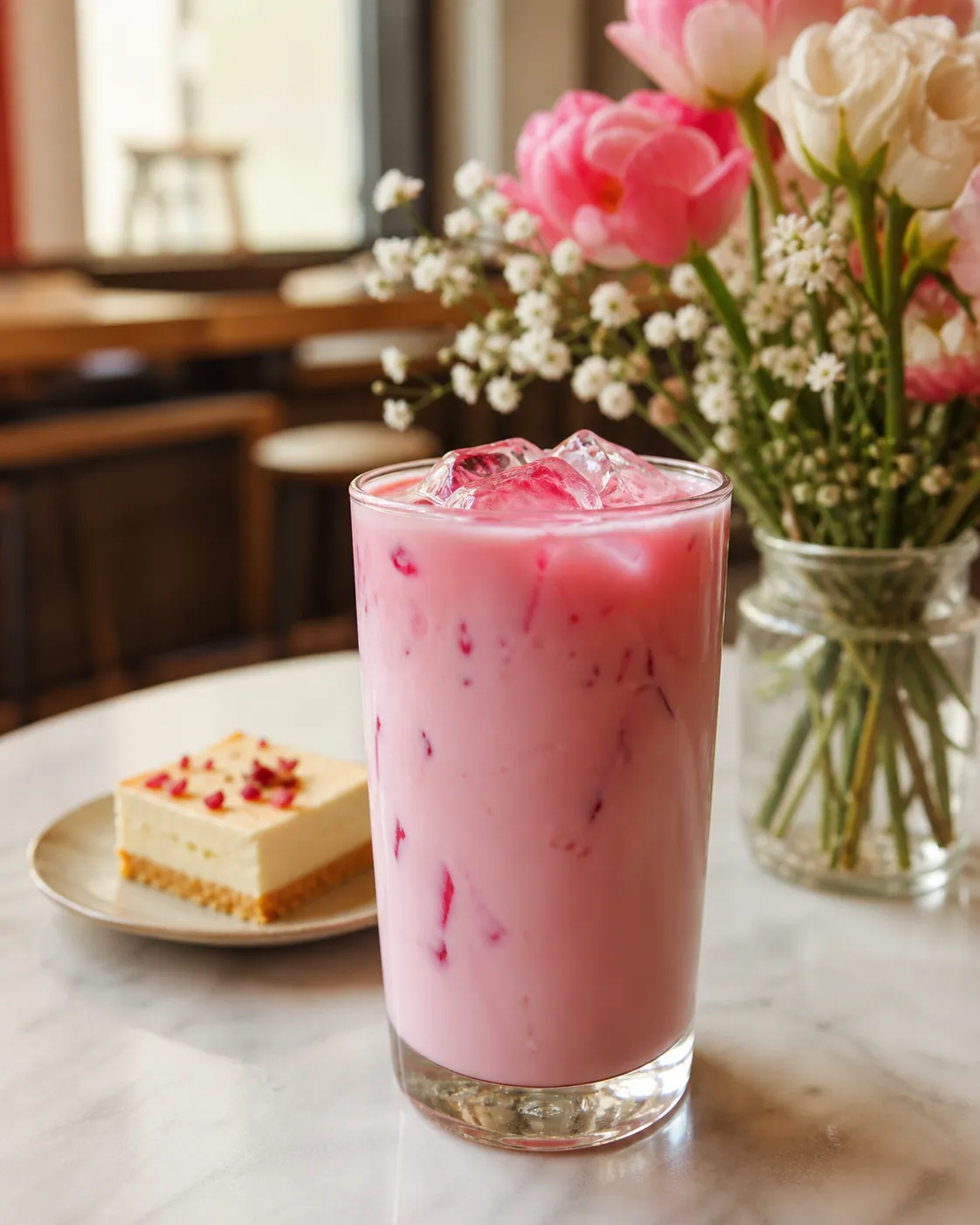 The Coffee Seongsu Pink Iced Latte: A Spring-Only Hibiscus Latte in Seoul Forest 2 더커피 성수 핑크라떼 hibiscus vanilla iced latte Seoul Forest cafe