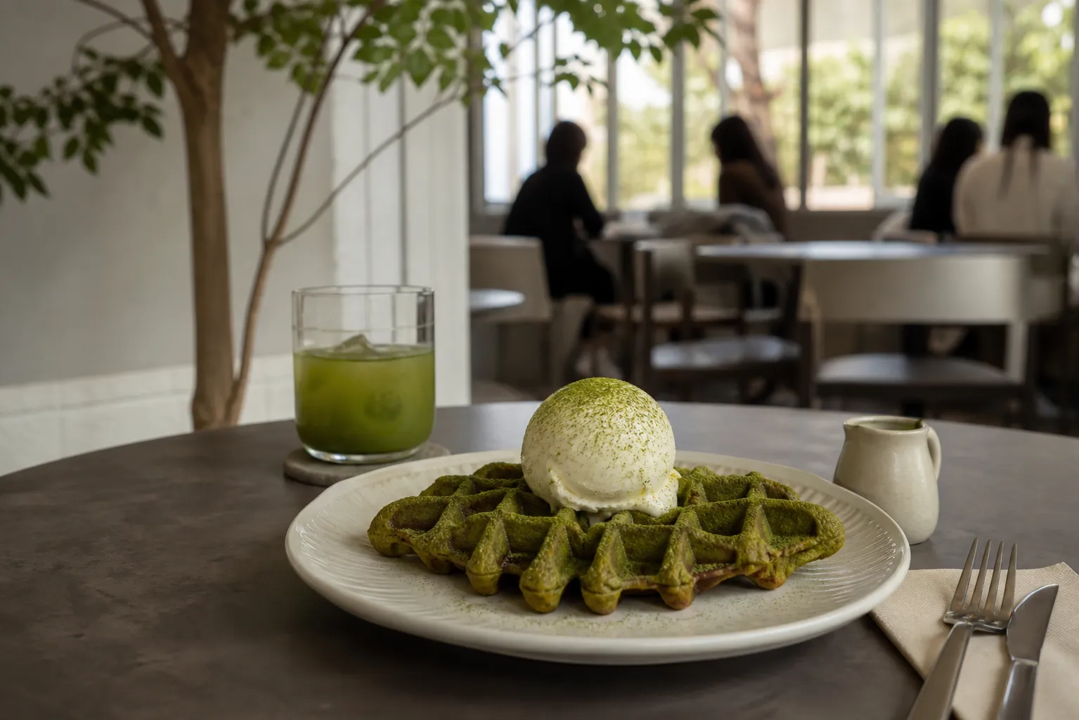 Sumtarr Seoul Forest Matcha Croffle: A Seongsu Matcha Croffle With Vanilla Ice Cream 3 솜타르 서울숲 말차 크로플 Seongsu Seoul cafe dessert trend
