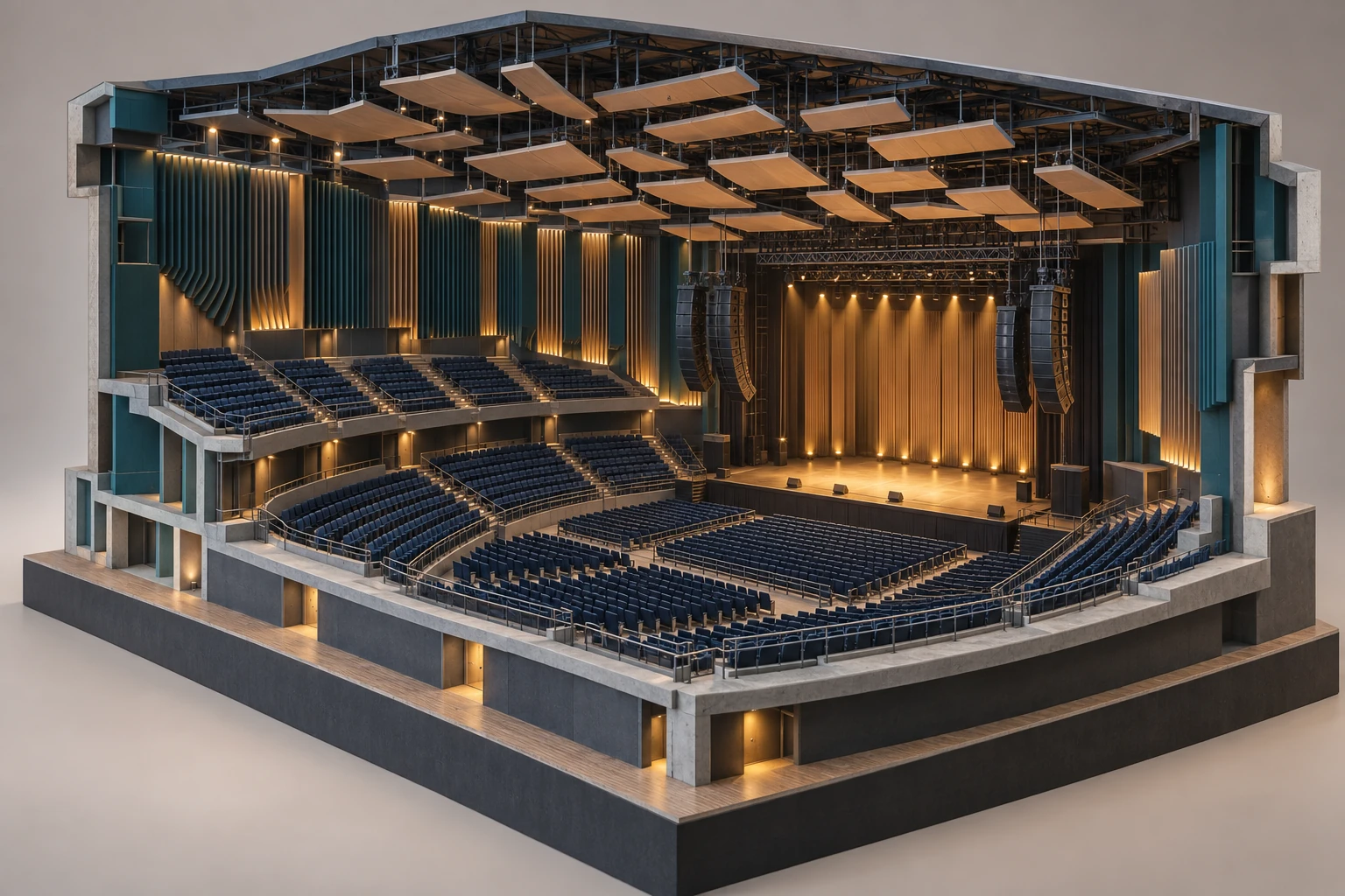 Seoul Arena Opens Booking Applications for Late 2027 Dates 2 Conceptual venue cutaway showing acoustic ceiling panels, suspended speakers, and empty tiered seating.